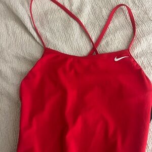 Nike Red Strappy Swimsuit White Swoosh Accent